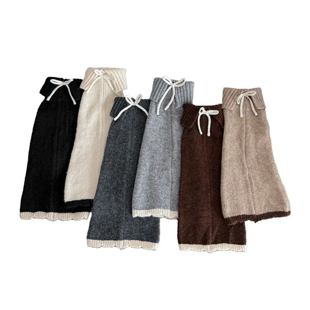 1 Pair Thick Knit Leg Warmer Warm Ribbed Cuff Knit Leg Sleeve Bow Accent Stacked Fit Calf Warmer Daily Winter Outfit Styling