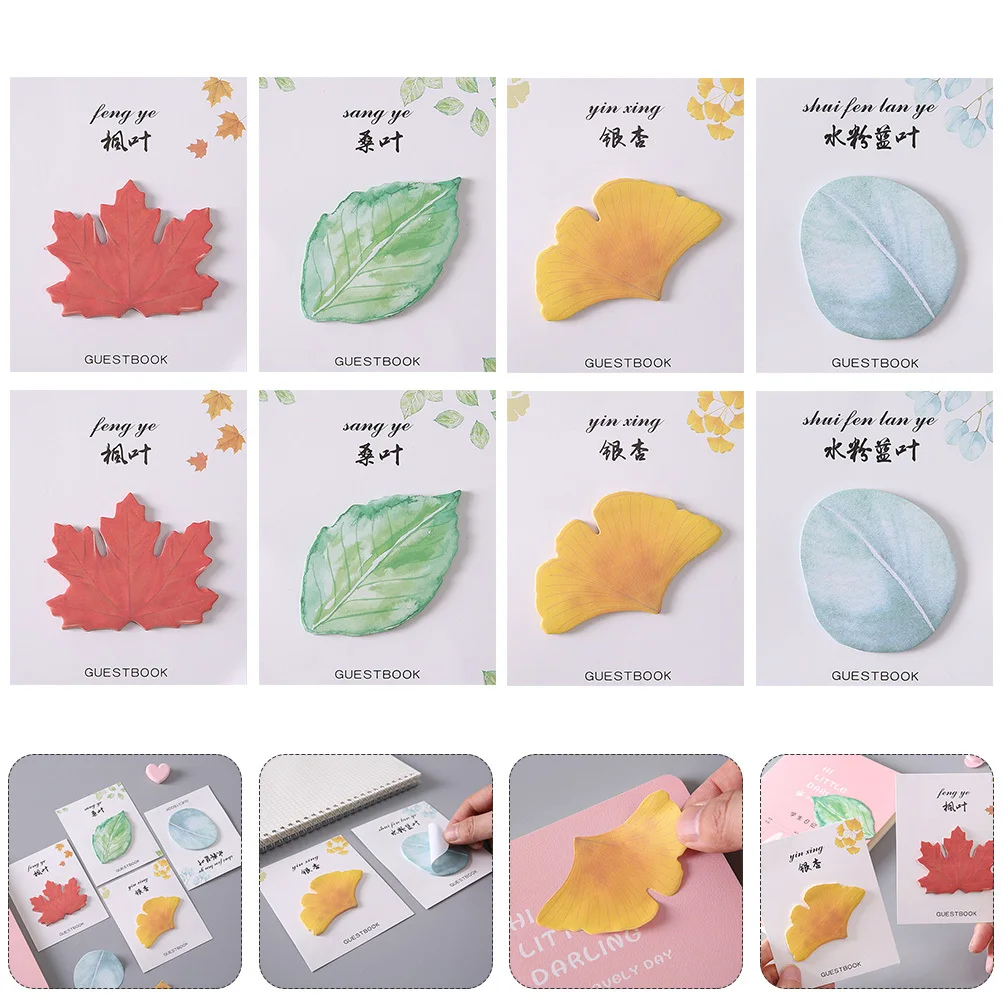 12Pcs Salted Leaf Note Pads Cute Portable Memo Stickers for to-Do Lists Study Organization Lovely Post-Notes Cartoon Style Paper