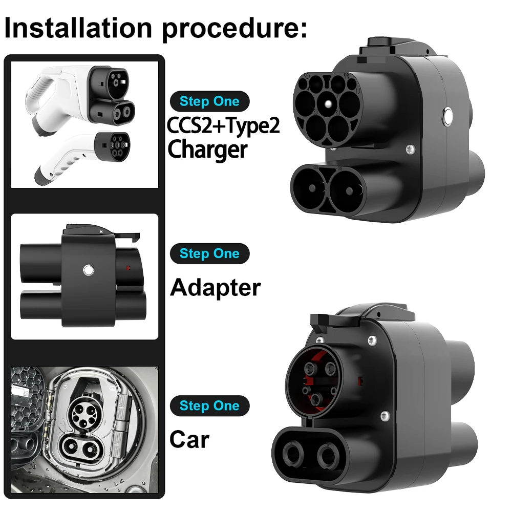UNIRISE 250kW+7.2kW DC+AC CCS2 To CCS1 EV Adapter Fast Charging Connector CCS Combo 2 to USA CCS1 Electric Car Charger Converter