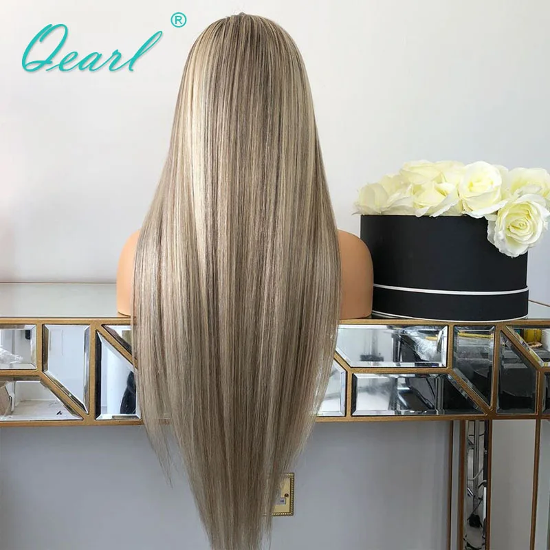 Perruques de cheveux humains blond cendré clair à reflets 200% épais 2x4 pas cher U partie perruque pour femmes os perruques droites cheveux vierges Qearl