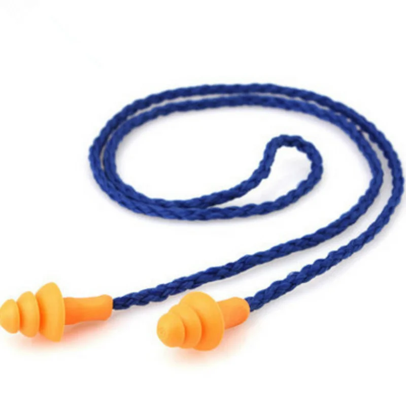 10pcs/lot Silicone Corded Ear Plugs Ears Protector for Swimming Waterproof Reusable Noise Proof Earplug with Rope