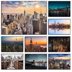 New York City Night Skyline Landscape Neon Building Poster Canvas Painting Wall Art Pictures for Living Room Home Decor