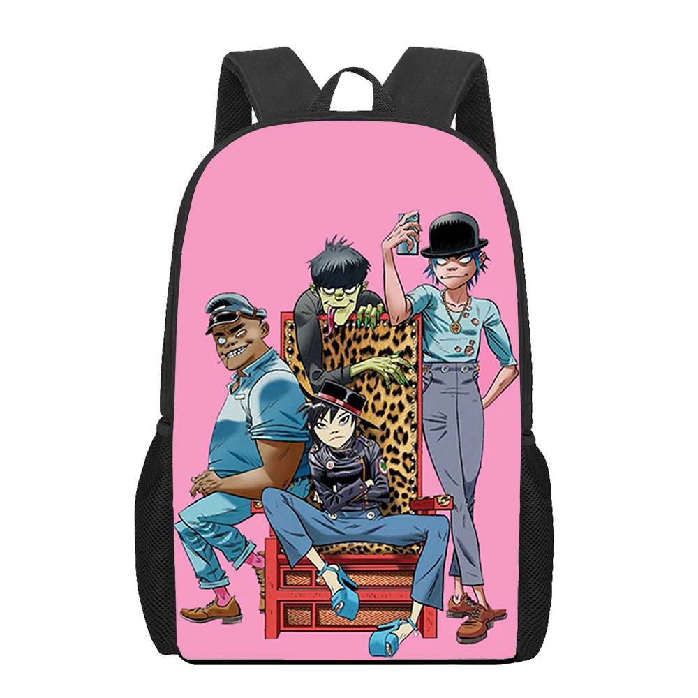 Gorillaz banda crianças mochilas padrão dos desenhos animados 16 polegada crianças sacos de livro escolar kawaii mochila meninos meninas mochila viagem