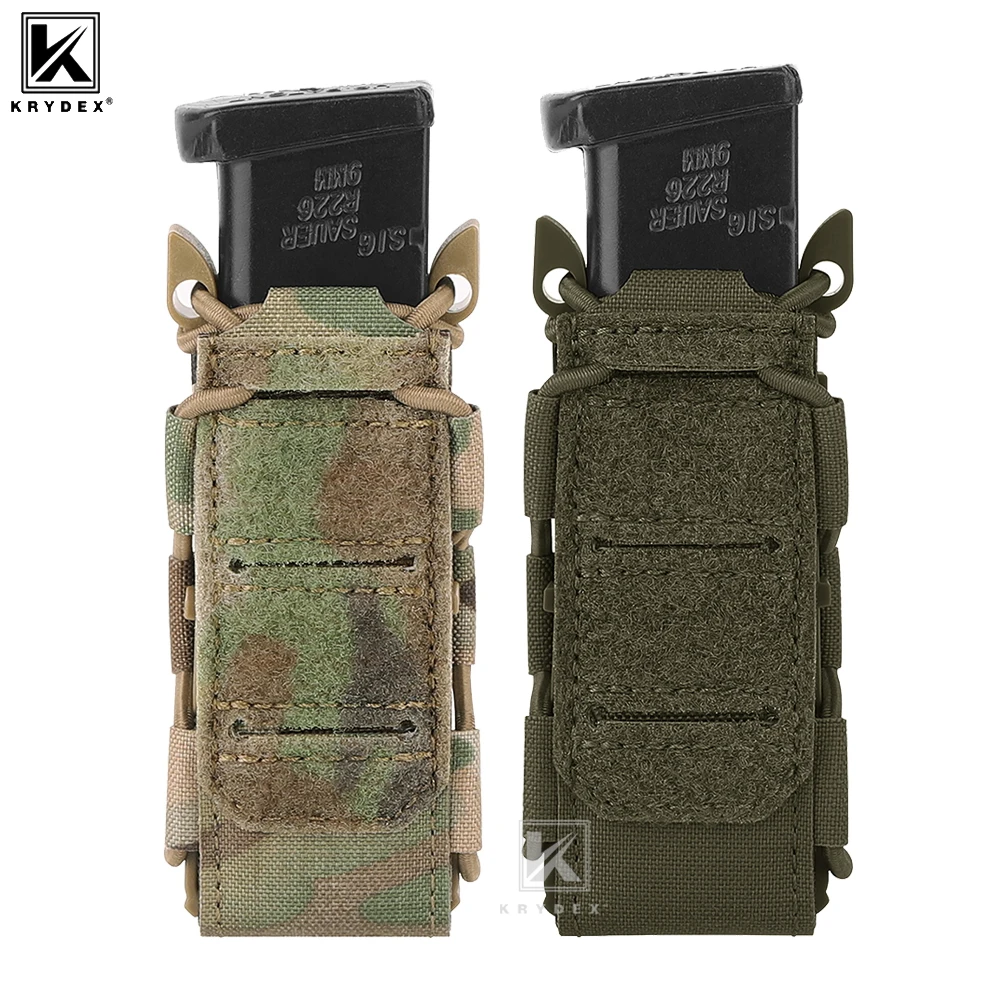 KRYDEX Tactical Single Magazine Pouches 9MM Molle Open Top Pistol Mag Pouch Flashlight Holder Hunting Airsoft Outdoor Gear