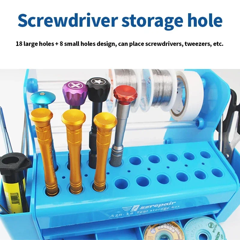 SZR-18 Tool Storage Rack Desktop Screwdriver Storage Box For Solder Wire Weld Paste Flux Mobile Phone Repair Tool Small Parts