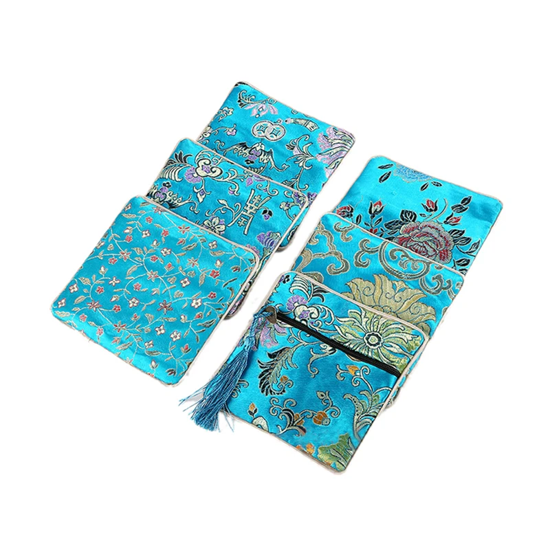 1Pcs Chinese Brocade Handmade Silk Embroidery Padded Zipper Small Jewelry Gift Storage Pouch Bag Snap Case Satin Coin Purse