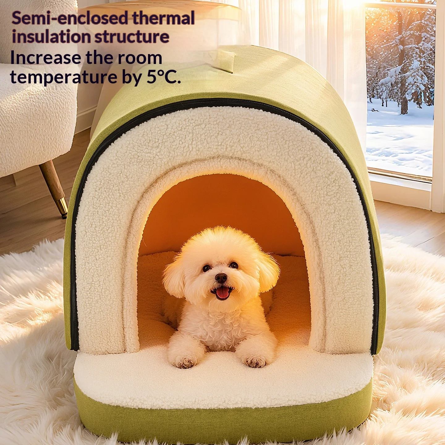 Casa cueva cálida de invierno para perros pequeños Bichón, lavable - imagen 4