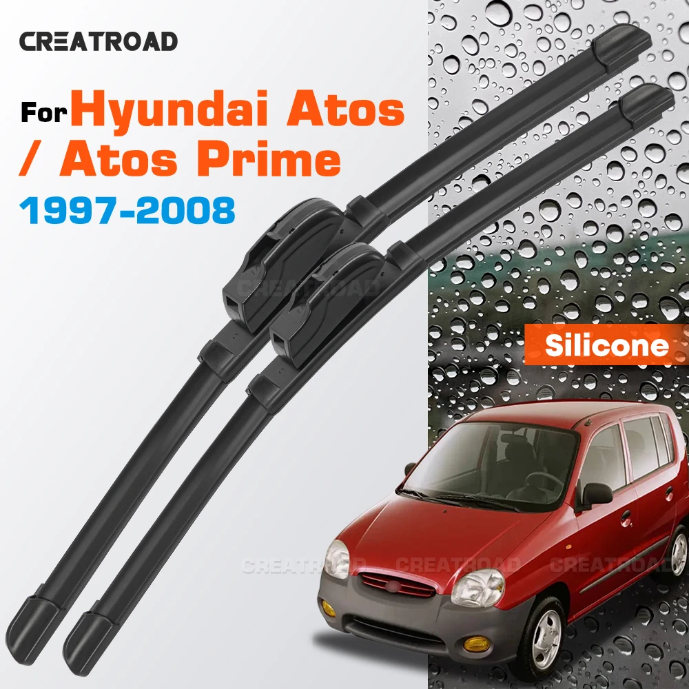 Palhetas de silicone para limpa-para-brisa compatíveis com Hyundai Atos / Atos Prime 1997-2008, revestidas, silenciosas, HD, resistentes ao desgaste, 20"+16"