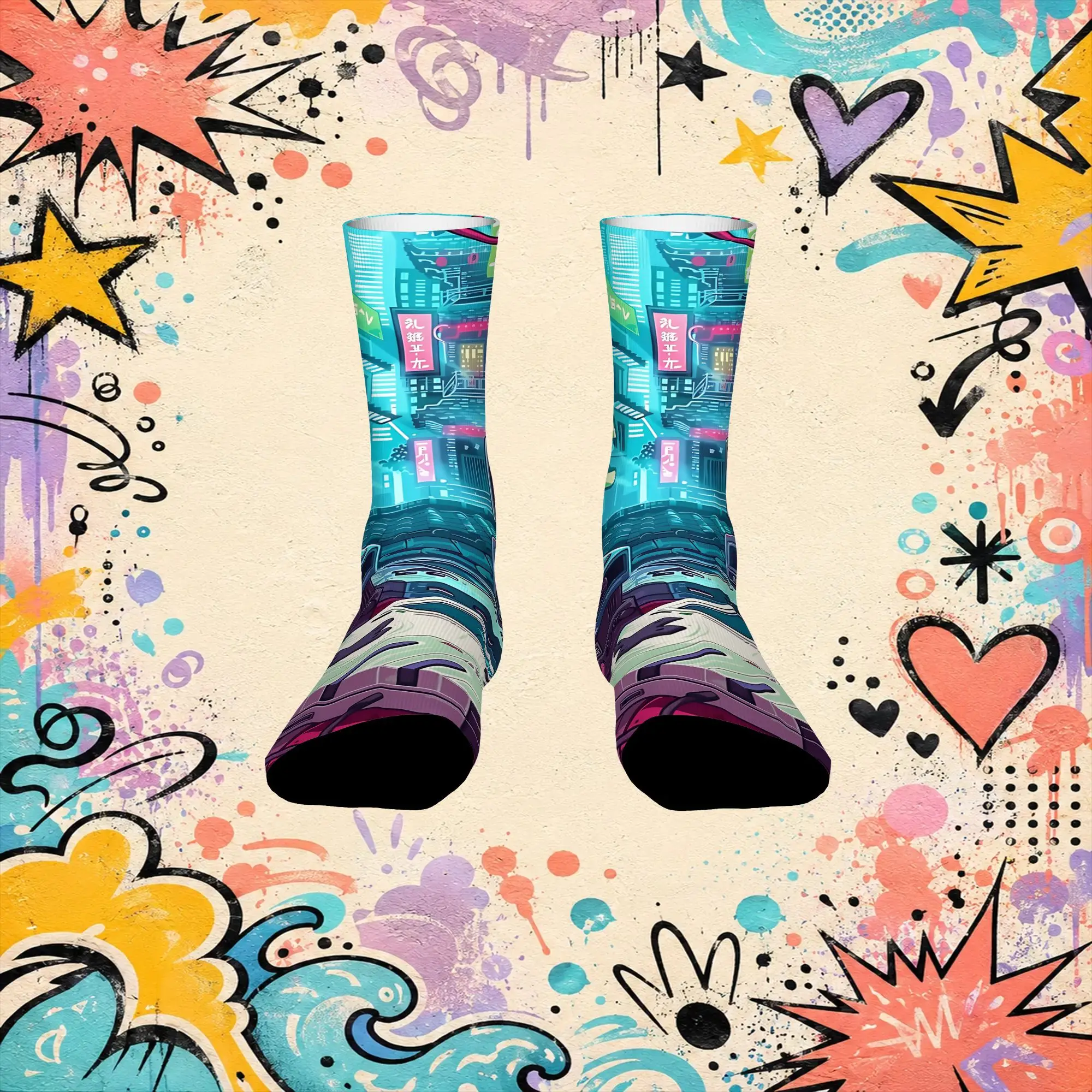 Fashion Vintage Color Game Console Crisis Print Crazy Men's  Crew Sock Unisex  Funny  compression Socks