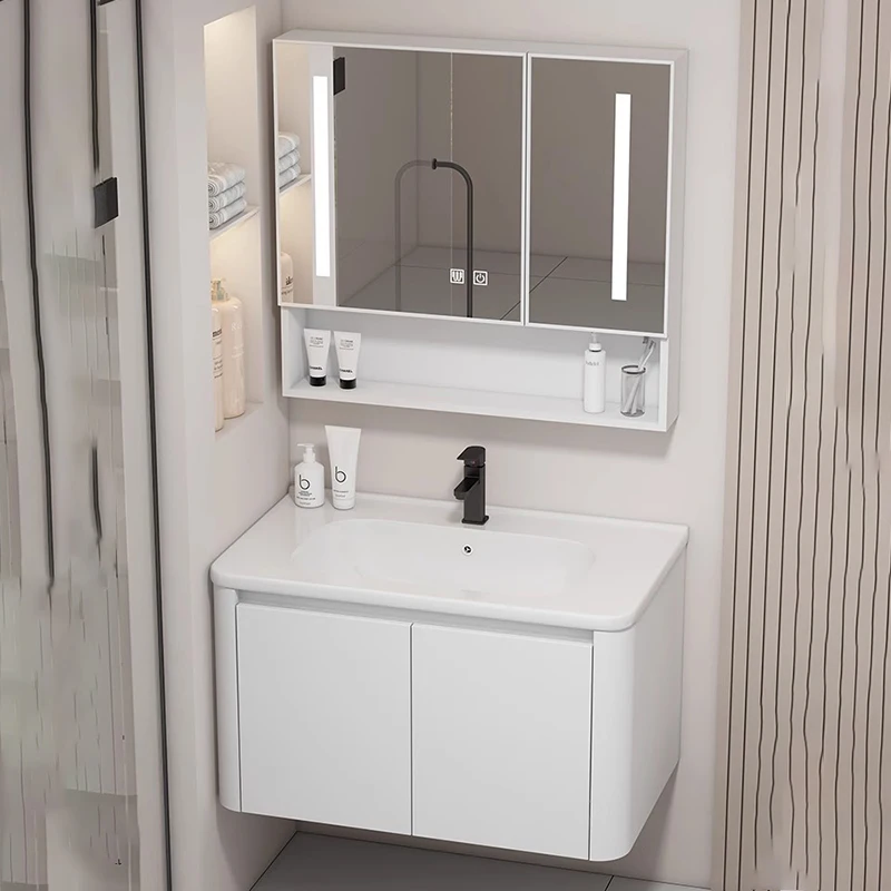 Bathroom Cabinet Storage Multifunction Home Furniture Wc Mirrors Luxury Double Washbasin Wooden Column Wall Pharmacy Kitchen