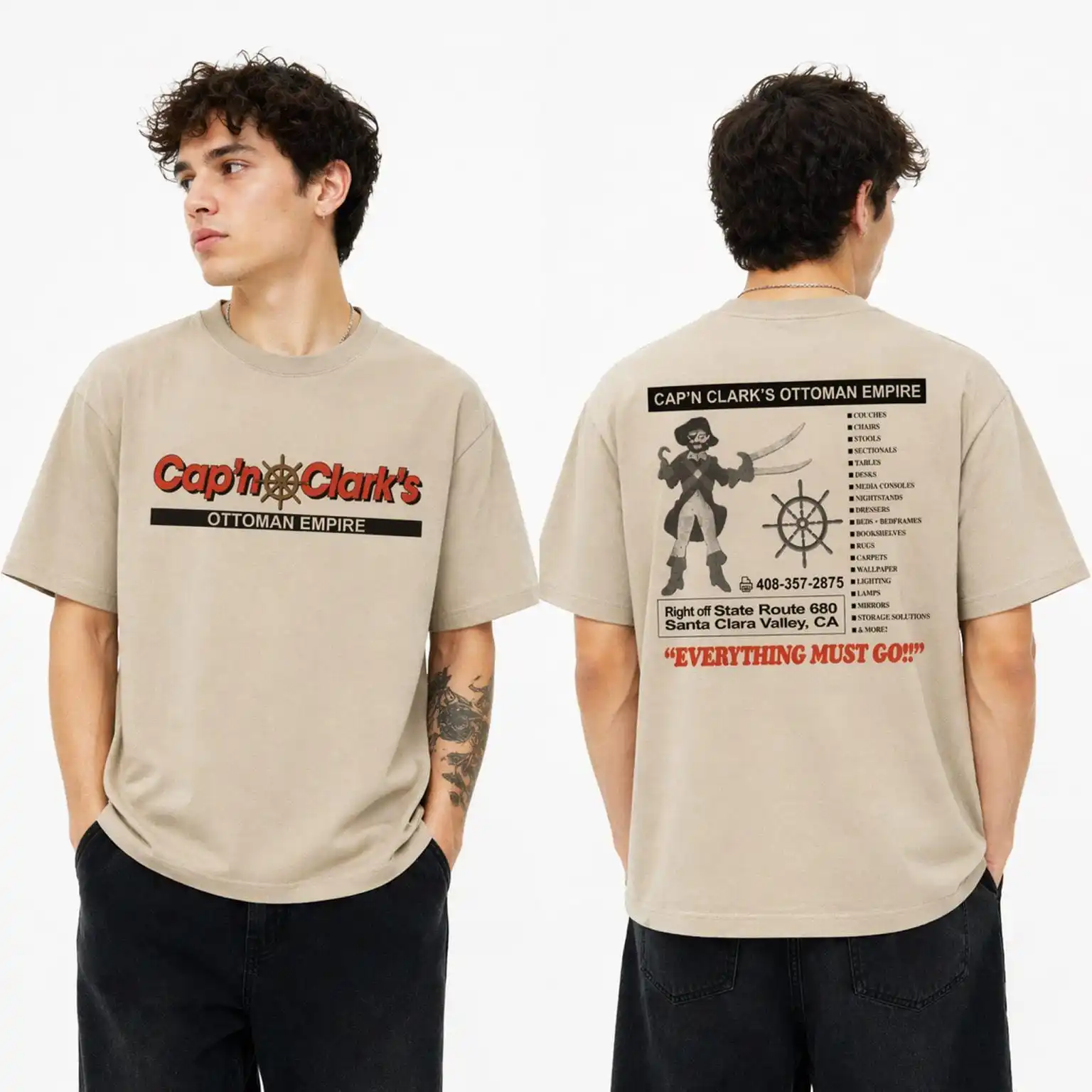 Cap'n Clark's Ottoman Empire Shirt, Funny History T-shirt, Fake Business Furniture Store Tee, Ironic Pirate Graphic Tee