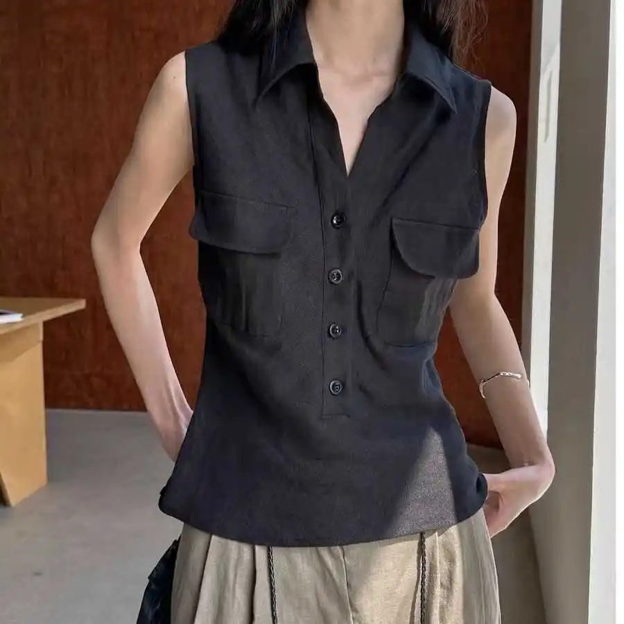 

Американский повседневный свободный жилет-топ для женщин, летний, новый, модный, универсальный, с воротником, стандартный крой