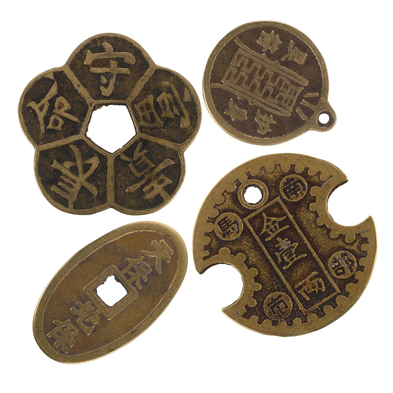 4 Stuks Feng Shui Chinese Messing Munten Pruimenbloesem Geluk Charme Rijkdom Munten Geld Symbool Voor Thuis Ornament Geld Charmes