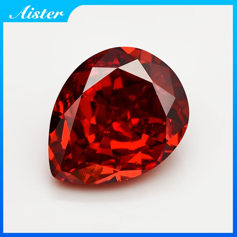 New China Red Pear Crushed Ice Cut Cubic Zirconia High Carbon Lab Diamond CZ Gemstone 4K Cut 5A+ Quality for Jewelry Making