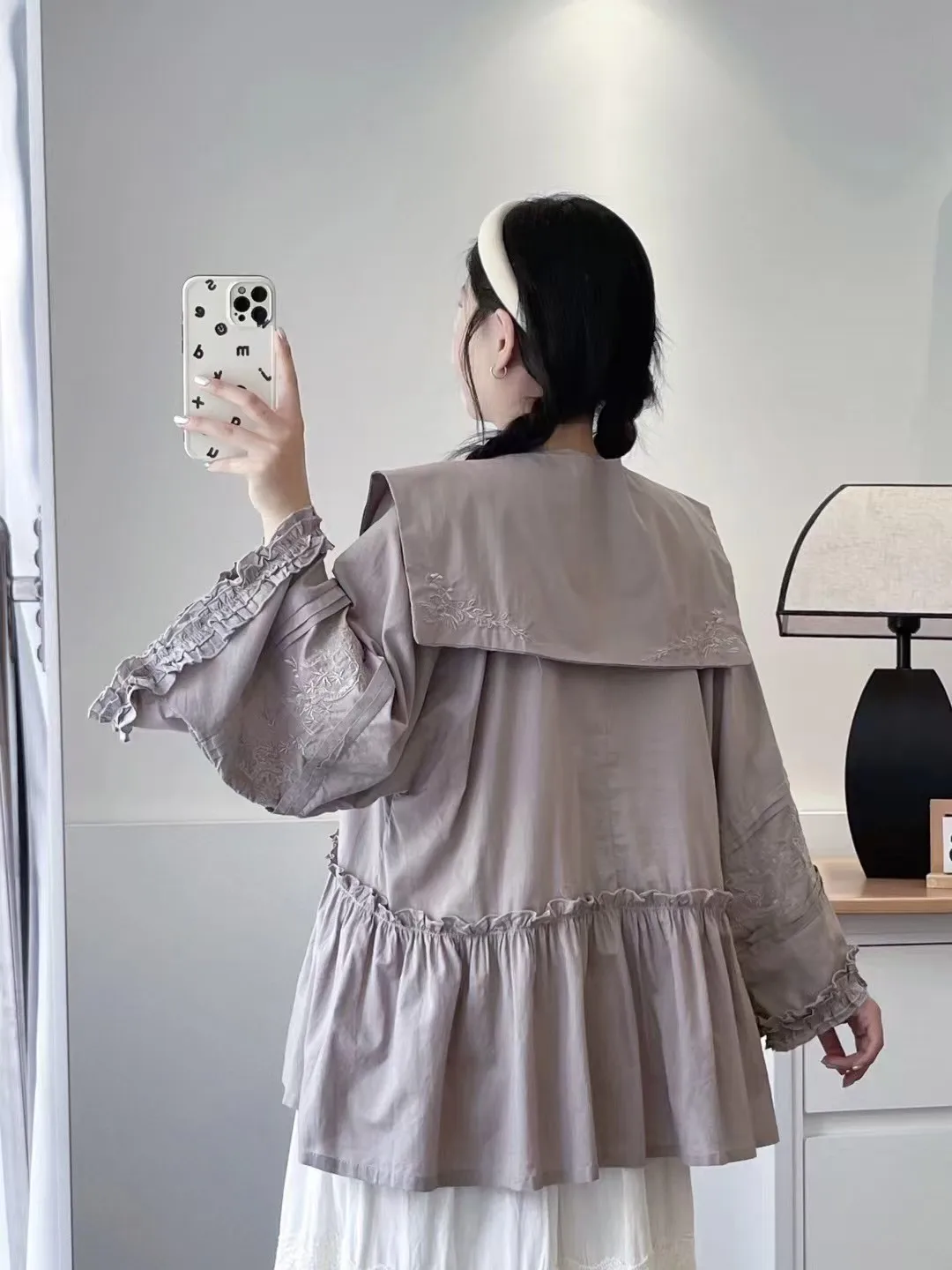 Nuova camicia a maniche lunghe in cotone autunno 20225, ricamo colletto alla marinara da donna, camicetta allentata casual con volant retrò Mori Girl T58455CC