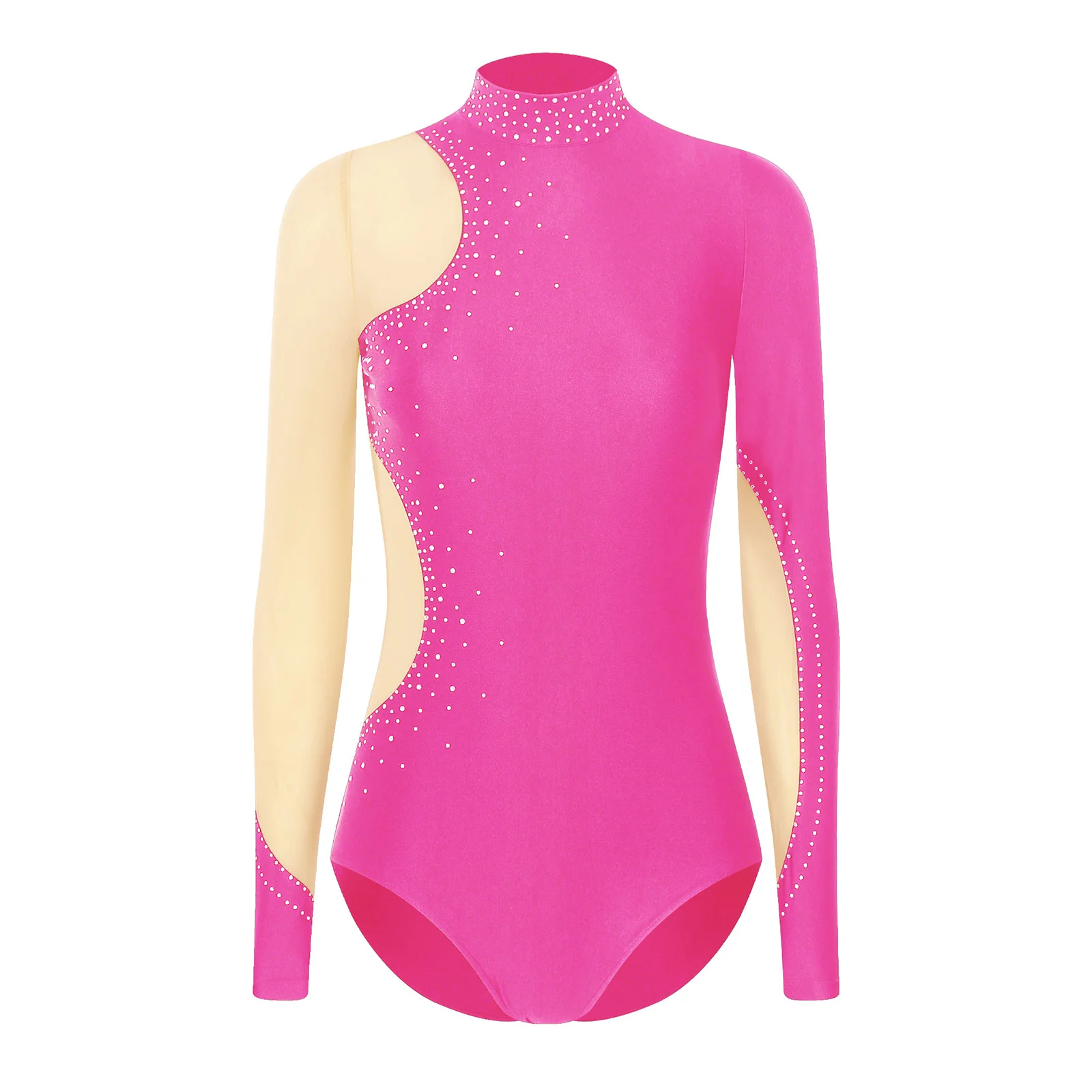 Bodysuit malha strass manga longa para mulheres, collant para Ballet Dance, Ginástica, Acrobacia, Traje de Performance, Patinação Artística, Ginástica