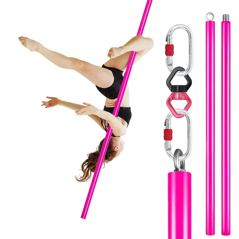 2M Portable Suspension Aerial Flying Pole Fitness Tube Hanging, Rotary Silicone Steel Dancing Pole, Gym Equipment for Home Bar.