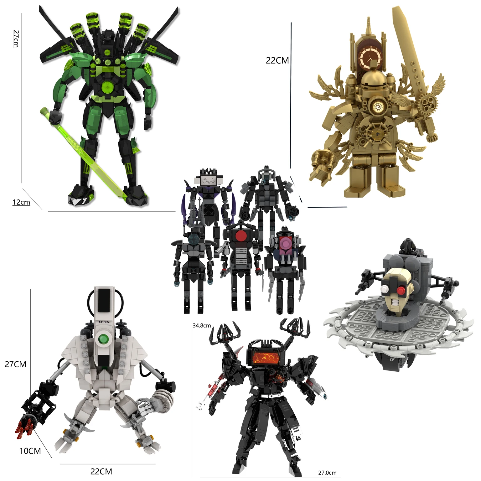 متوافق مع مكعبات بناء تجريدية من LEGO Skibidi Toilet MOC، ساعة تيتان ذهبية للرجال، ألعاب الطوب