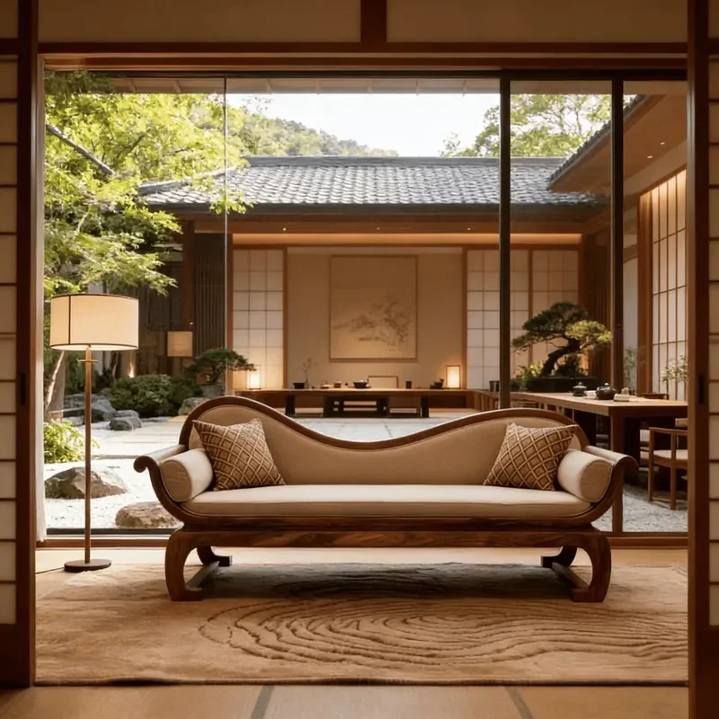 New Chinese Style Solid Wood Chaise Longue Fabric Soft Beauty Couch Sofa Balcony Bedroom Leisure Recliner Customizable