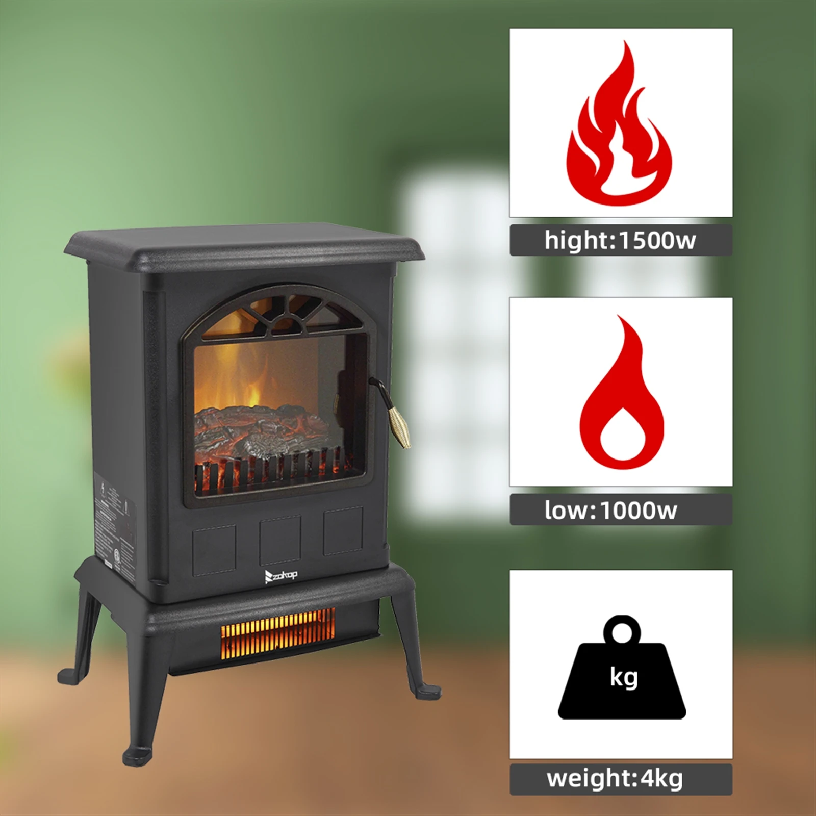 1500W Flame Electric Fireplace, 22.4H'' Freestanding Heater with Remote,Timer,Realistic Flame,overhit&Tip-Over Protection,2 Mode