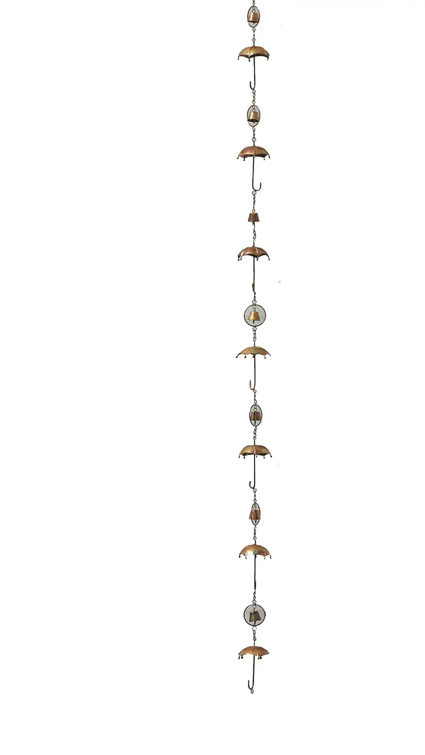 Flamed Copper Umbrella & Bells Rain Chain, 4