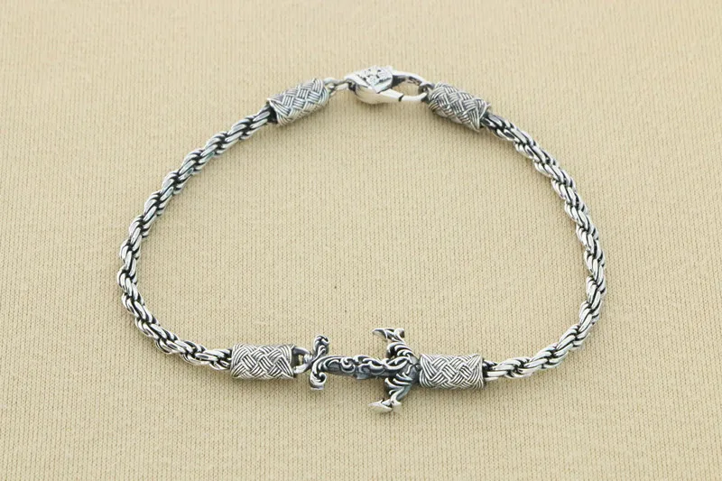 Mode Handgemaakte 925 Sterling Zilveren Persoonlijkheid Gebakken Deeg Wendingen Ketting Boot Anker Armband Mannelijke Mode Punk Vintage Thai Si