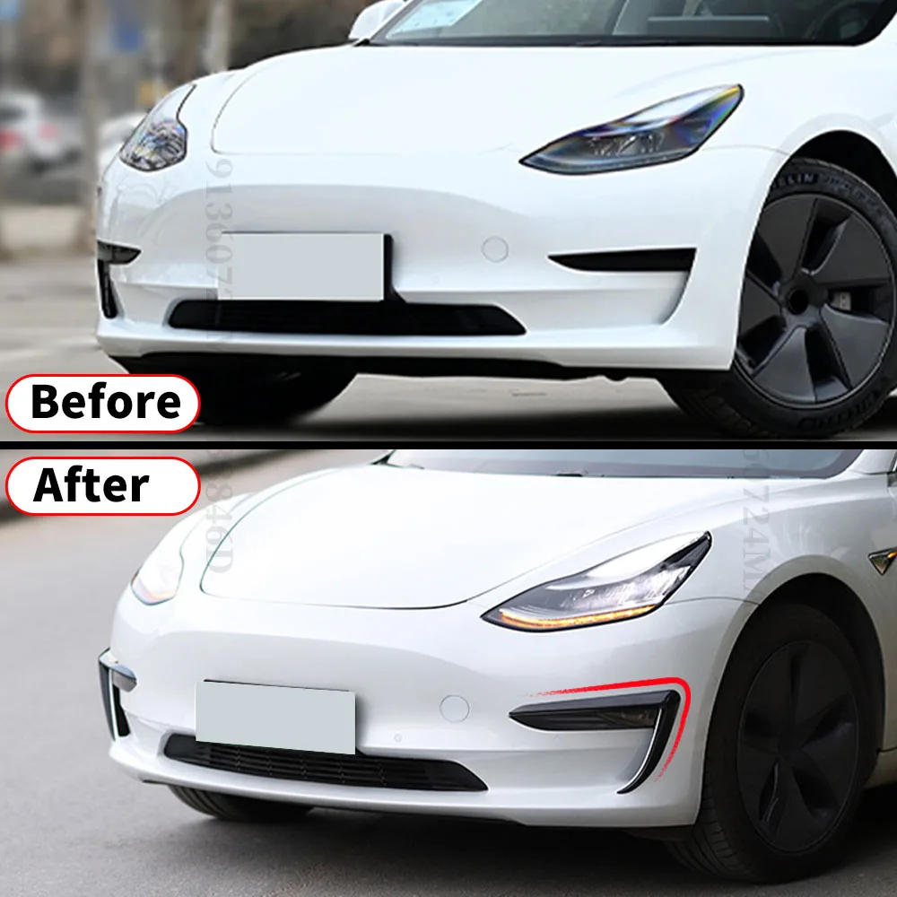 For Tesla Model Y 3 2016-2023 Front Fog Lamp Frame Trim Foglight Eyebrow Wind Blade Splitter Air Dam Tuning Body Kit Styling