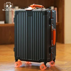 SUSHIMU Suitcase Wide Handle Travel Suitcase Men 20 24  Carry-On Luggage Women PC Aluminum Frame Trolley Case