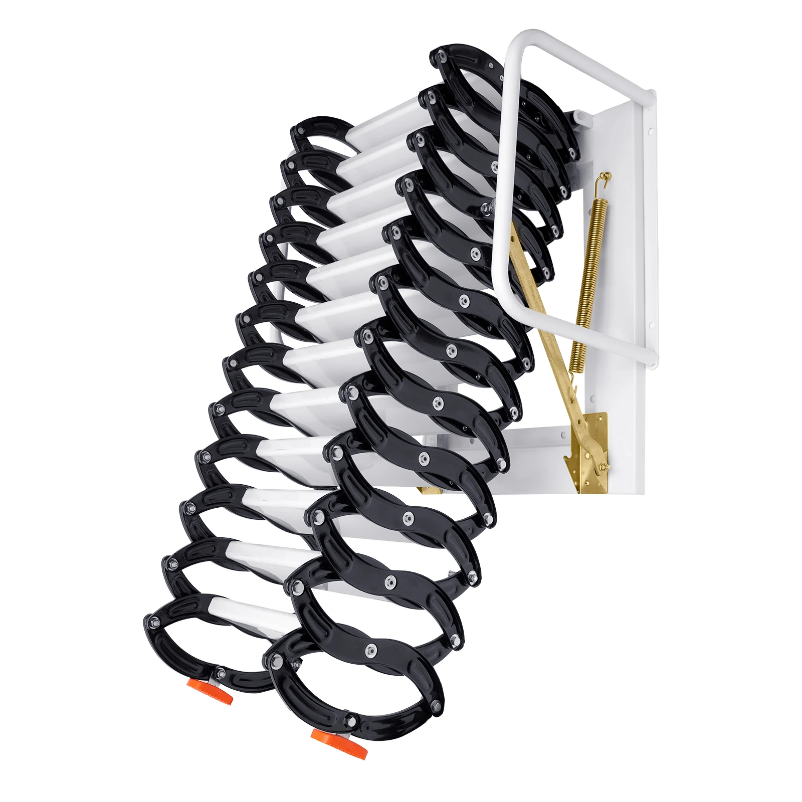 12-Step Wall-Mounted Folding Attic Ladder with 882LB Capacity & Pull-Down System, Space-Saving for Home/Garage