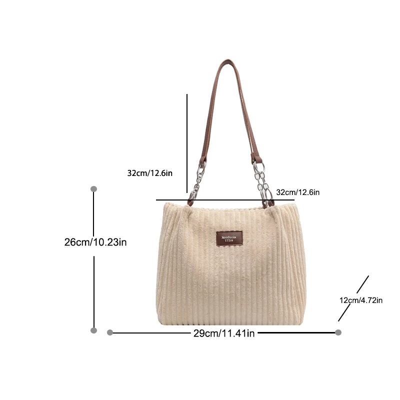 Corduroy large capacity tote bag for women, office workers, college students, daily commuting shoulder bag