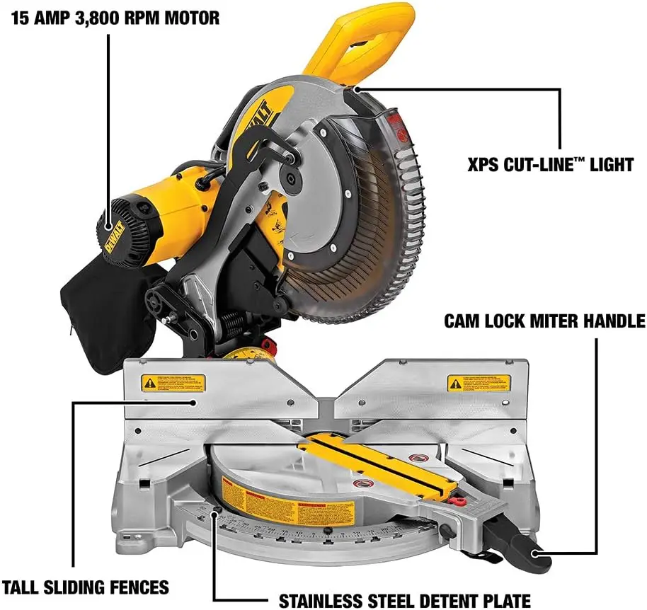 Miter Saw, 12-Inch, Double Bevel, Compound, XPS Cutline, 15-Amp (DWS716XPS)1