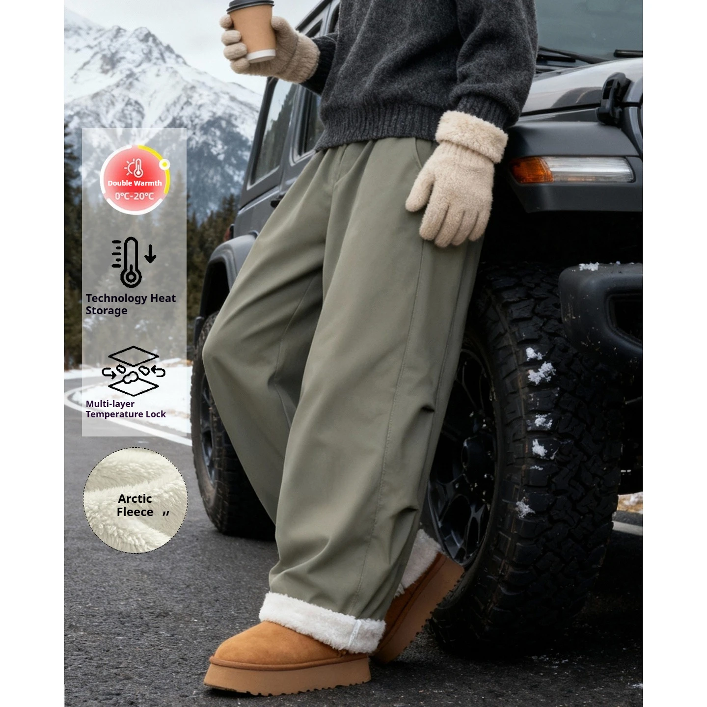 TFETTERS 2026 Winter New Arrival Men's Thermal Cargo Pants Man Fleece Lined Multi-Layer Warmth Loose Fit Curved Blade Trousers
