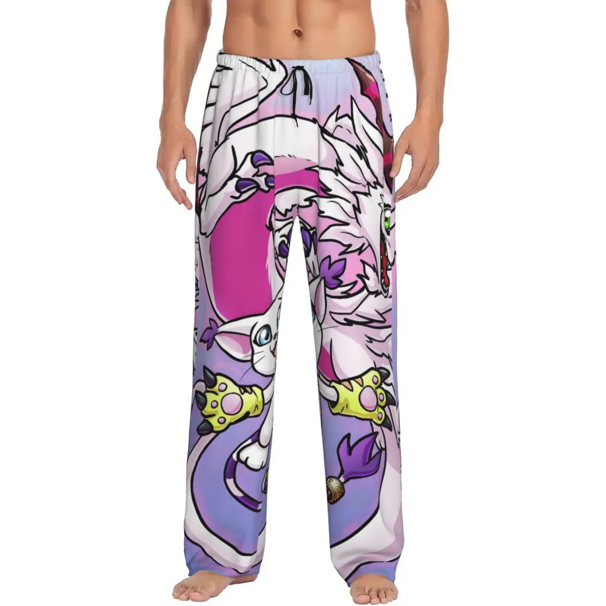 

Custom Digimones Adventure Anime Pajama Pants for Men Lounge Sleep Drawstring Sleepwear Bottoms with Pockets