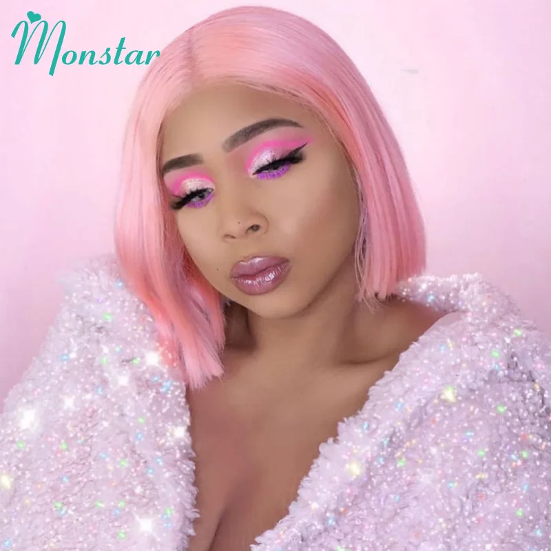 

Pink Colored Human Hair Wig Brazilian Straight Remy 5x5 13x4 13x6 Bob Lace Front Wig Pre Plucked Transparent Lace Wigs for Women