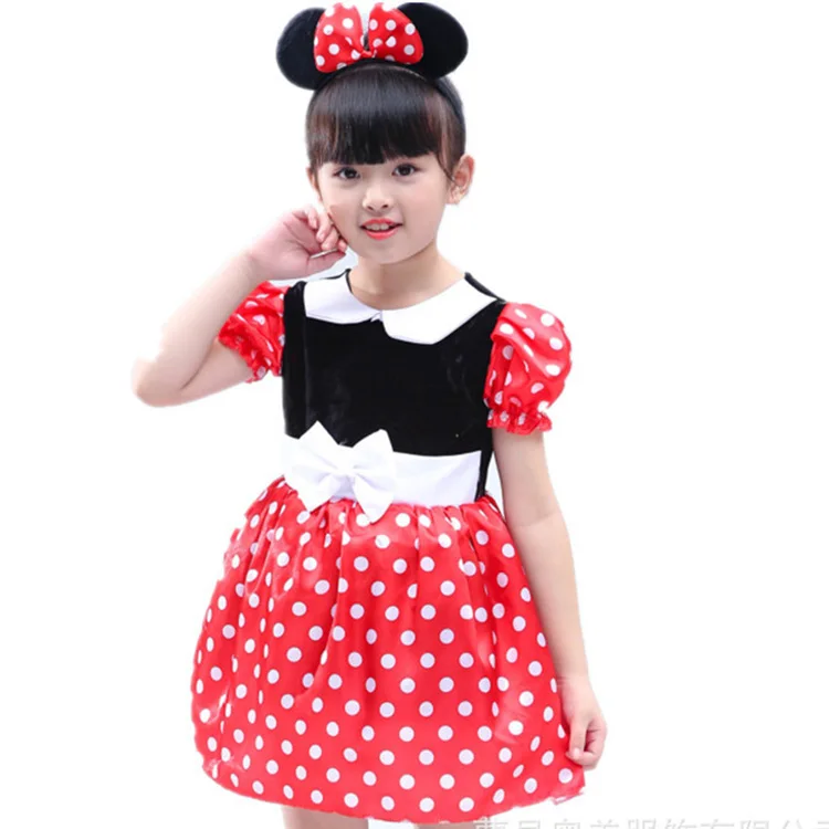 Cute Minnie Dress with Headband for Baby Girls Polka Dot Role Playing Minnie Frock Toddler Casual Above Knee Princess Vestidos