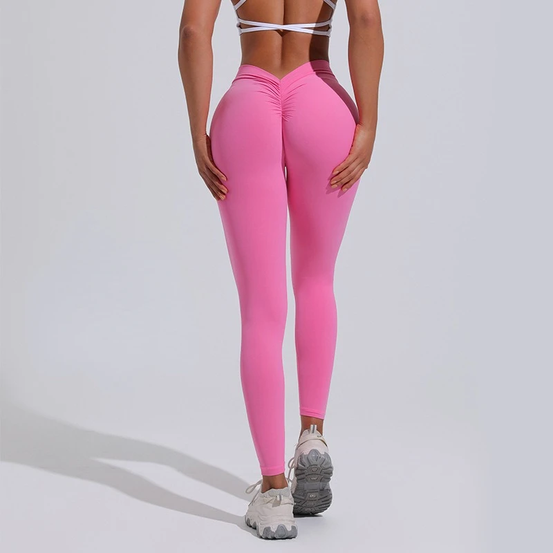 Yoga Leggings Women V-waist Buttocks Lifting Shorts Honey Peach High Waist Sports Fitness Pants Nude Sports Leggings Yoga Shorts