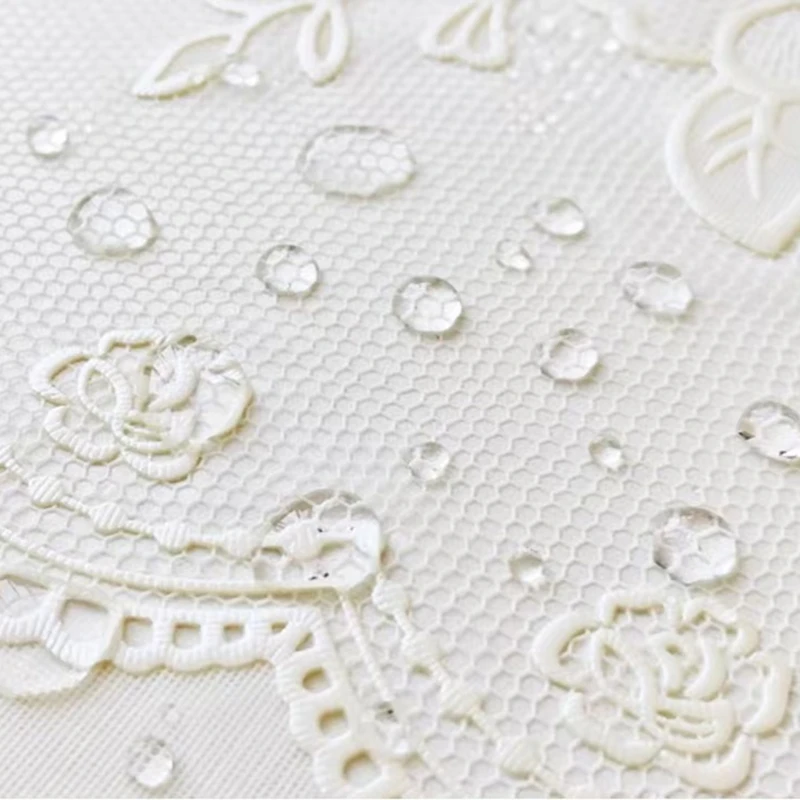 Rectangular PVC Tablecloth Waterproof Embroidered Rice White Lace Table Cloth Oilproof Wash Free Dining Table Protection Cover