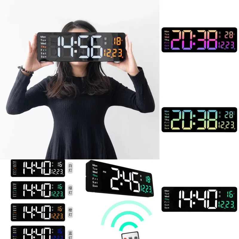 

16 Inch LED Wall Clock Large Digital Display Nordic Style Clock, Multifunction Silent Hanging Clock For Living Room Home New