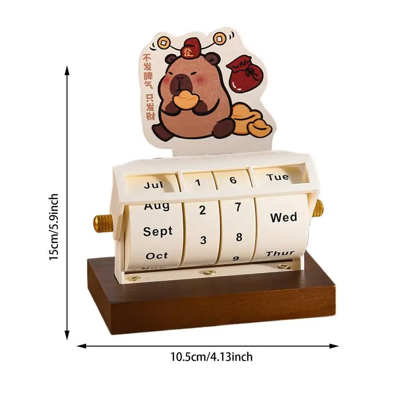 Поворотный вечный настольный календарь, деревянный календарь с капибарой, настольный орнамент, календарь на колесиках, месяц, неделя, день, отображение даты для дома
