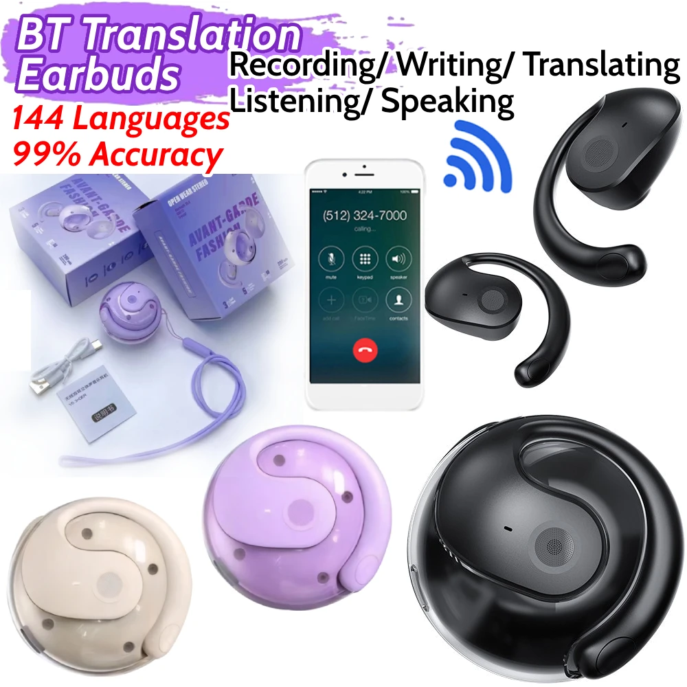 Wireless BT AI Translation Earbuds 144 Languages Recording/ Writing/ Translating/ Listening/ Speaking HIFI Translation Earphones