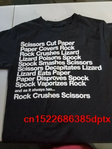 G1The Big Bang Theory T-shirt Sheldon Rock Paper Scissors Funny Shirts Small G1 man's t-shirt tee