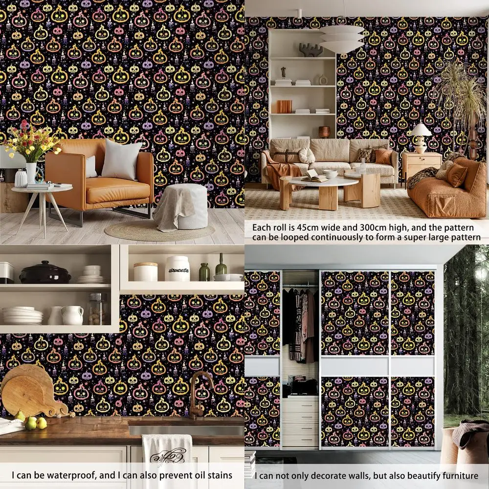 

Оптовая продажа, утолщенные самоклеящиеся наклейки на стену для Хэллоуина, тыквы, декоративная настенная бумага, украшение для гостиной, внешняя торговля