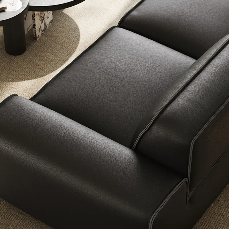 Leather Sofa Set for Modern Italian Minimalist Living Room Black Cowhide Sectional Sofa for Luxury Home Decor