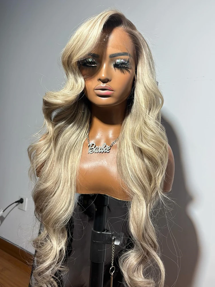 Asblonde highlights kleur 13x4 13x6 kant-voor pruiken mensenhaar voor vrouwen transparante kant frontale pruiken vooraf geplukt pruiken - afbeelding 2