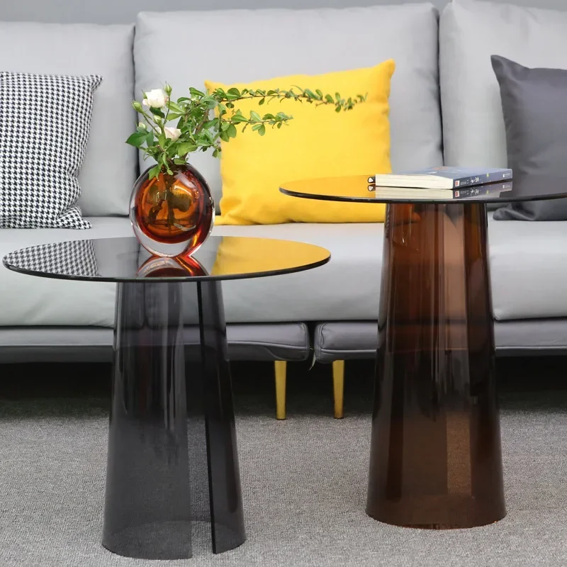 Light luxury modern coffee table simple Nordic small apartment, brown tempered glass round creative table