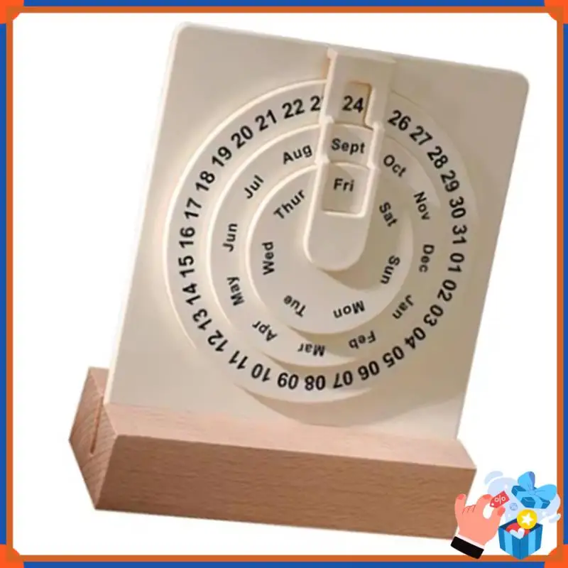 Compacte bureaukalender Kleine roterende ronde bureaukalender met houten basis Maand Week Dagweergave Wielkalender
