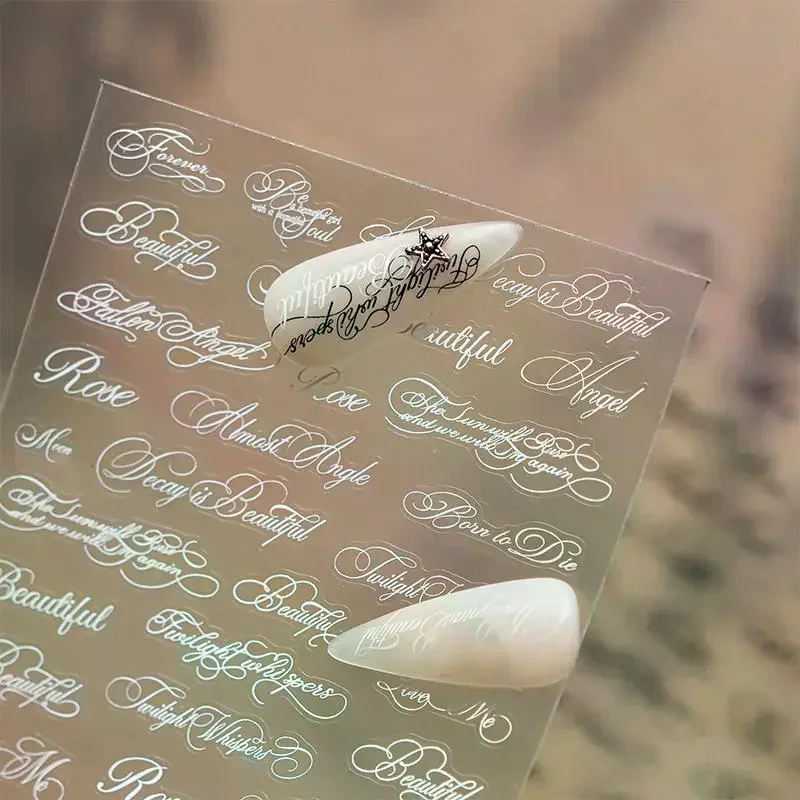 Black White English Letter Nail Stickers Self Adhesive Nails Decoration Decals DIY French Nails Design Sticker Manicure