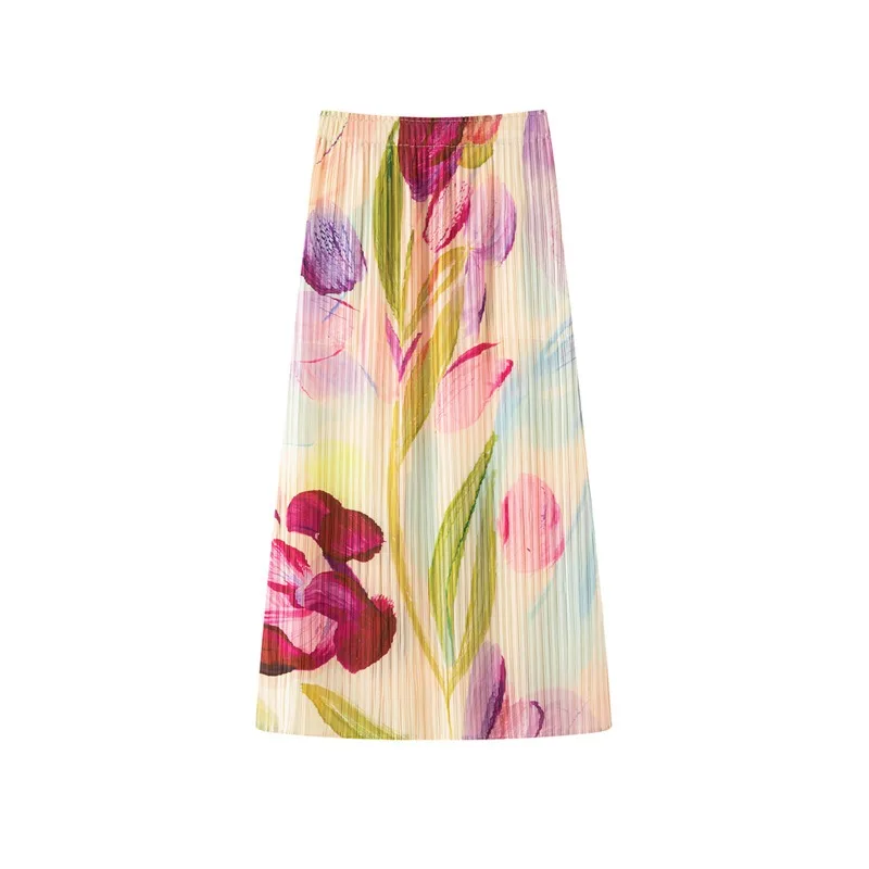 Miyake Pleated Skirt for Women Summer 2026 New French Style Elegant Pleated Fashion Elastic Waist Casual A-Line Skirt Pleat