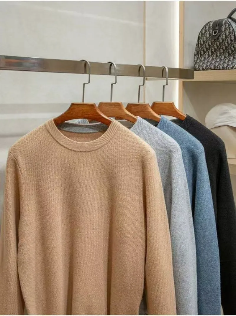 Double stranded 26 thick needle men's thick and warm round neck knitted sweater