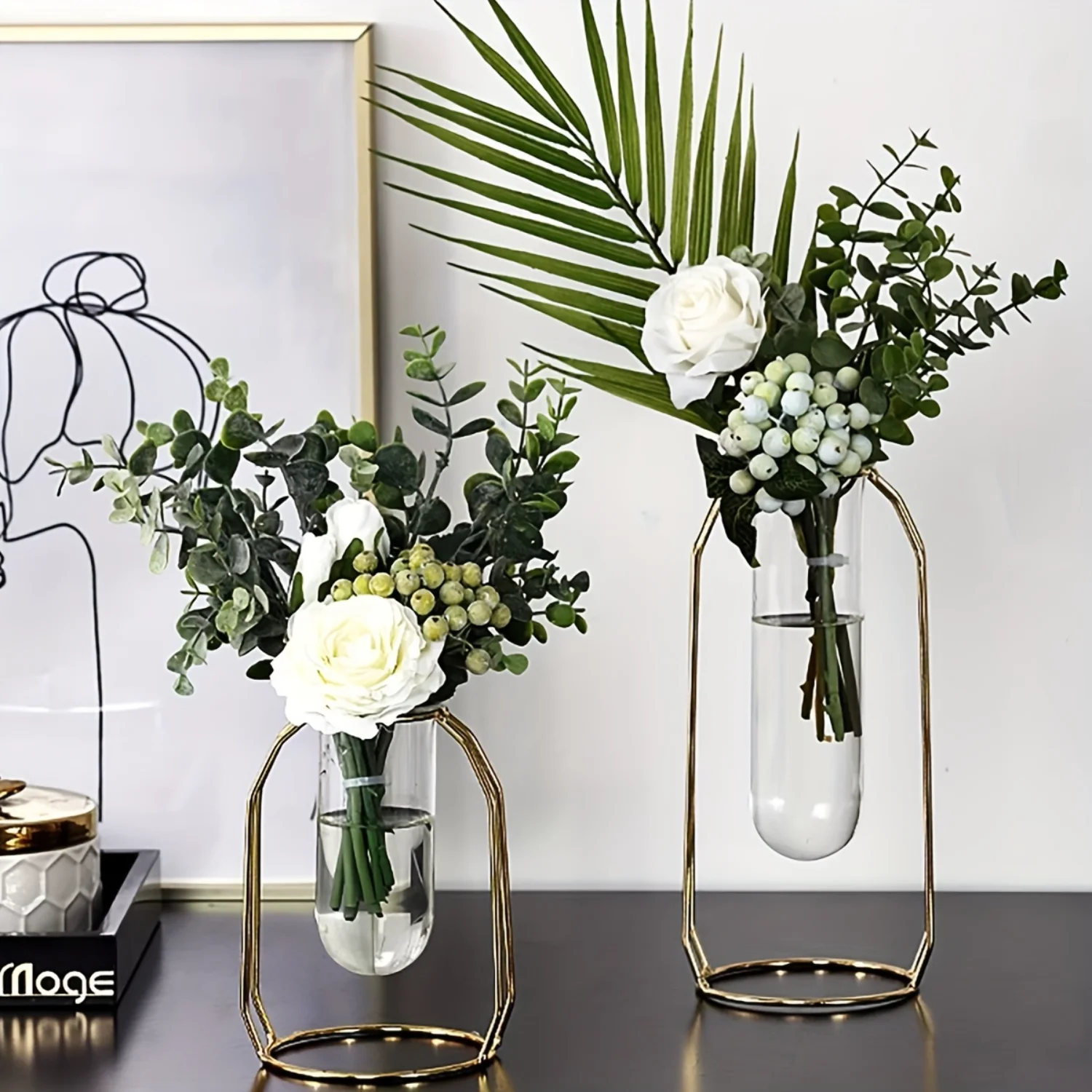 Golden Vase With Metal Frame, Modern Creative Hydroponics Vase, Creative  Living Room  Decoration, Flower Arrangement Dried Flow